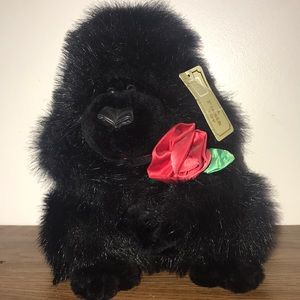 Vintage Soft plush 11” Black Gorilla with a rose